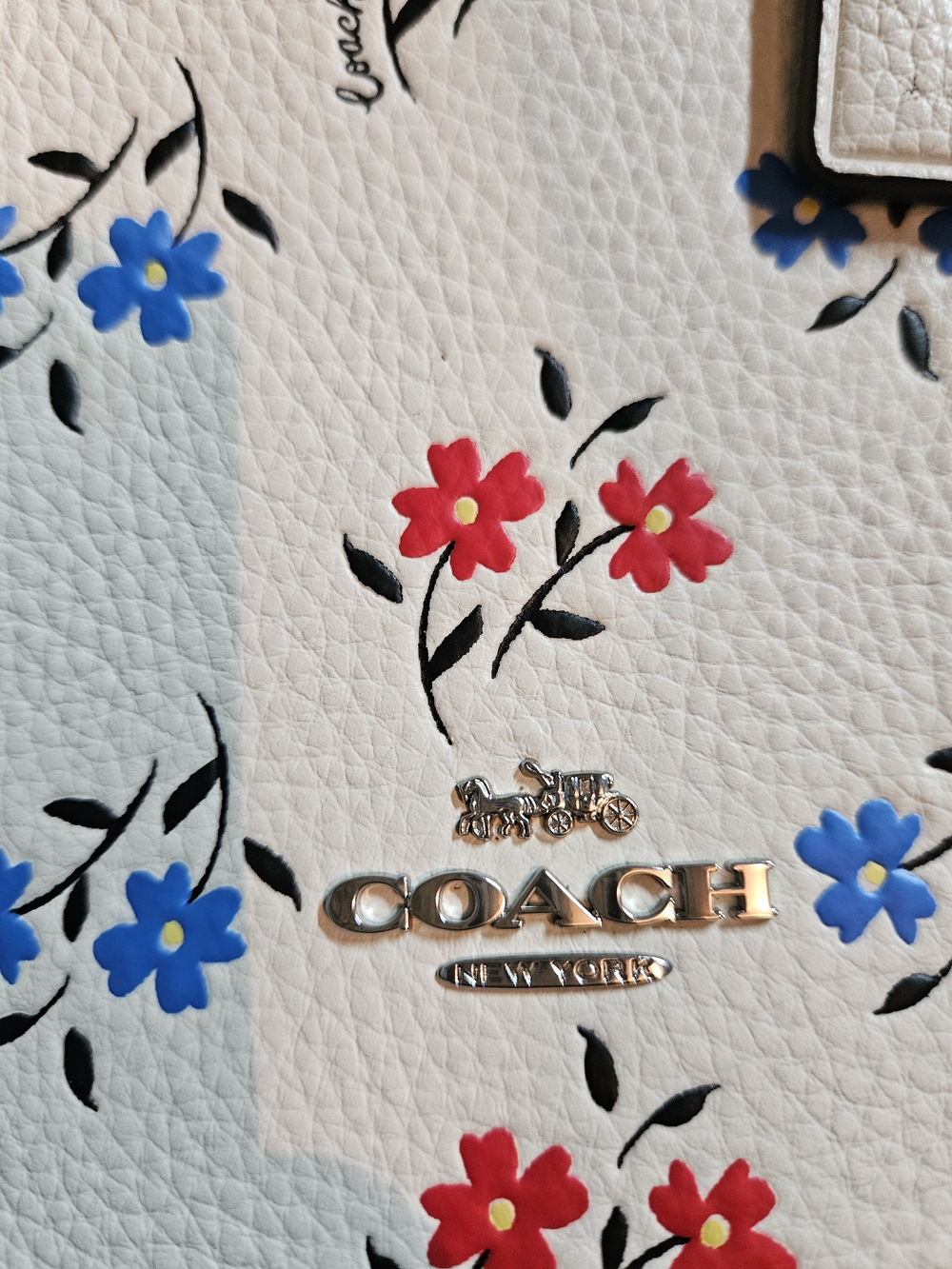 Coach Chalk Floral Mini Tote Crossbody with Red & Blue Flowers - Picture 4 of 8